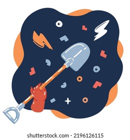 Ilustración vectorial de dibujos animados de la pala de mano sobre el fondo oscuro