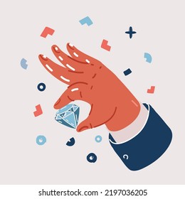 Cartoon, Vektorgrafik von Hand hold diamond