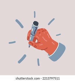 Ilustración vectorial de dibujos animados de la pluma de mano y escritura.