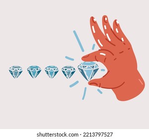 Cartoon Vektorgrafik der Hand halten fünf Diamanten. Geschätzt und bewertet.