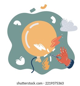 Cartoon vector illustration of hand hold needle and make prick in air ballon