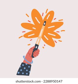 Cartoon vector illustration of Hand hold wooden magic wand, wizard and magician tool.