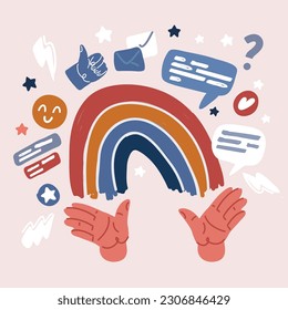 Cartoon, Vektorgrafik von Hand, die Regenbogen hält