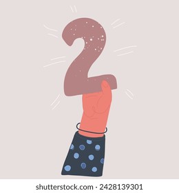 Cartoon vector illustration of hand hold big Number 2 two, second