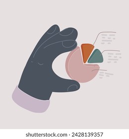 Ilustración vectorial de dibujos animados de Mano sujeta el gráfico. Infografías. Marketing en línea, gráfico de informe financiero, análisis de datos, concepto de desarrollo web. Parte de la tabla.
