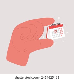 Cartoon vector illustration of hand hold calendar, Working and day planning concept.