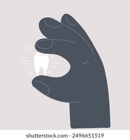 Cartoon vector illustration of hand hold tooth. Teeth care and protection concept.