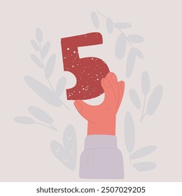 Ilustración vectorial de dibujos animados de la mano sostener el número cinco