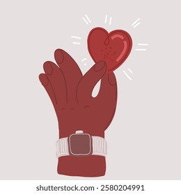 Cartoon vector illustration of hand hold heart, suits, gamblind concep, likes, love