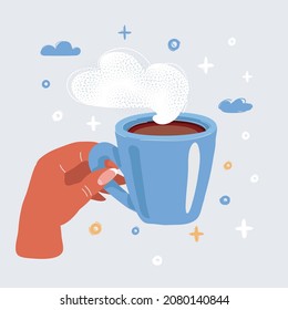 Cartoon vector illustration of Hand holding a coffee mug