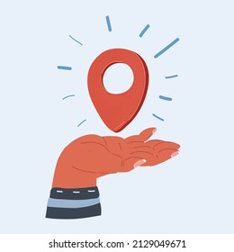 Cartoon-Vektorgrafik von Hand, die GPS-Navigationsstandort kennzeichnet
