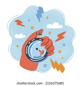 Cartoon vector illustration of hand holding stopwatch. Deadline, punctuality and time management business concept, productivity and optimization