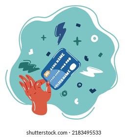 Cartoon vector illustration of hand holding a credit card for payment and financial concept