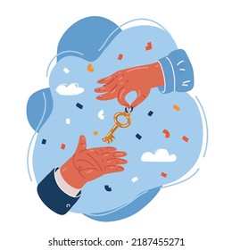 Ilustración vectorial de caricatura de la llave de mano y entregársela a otra persona