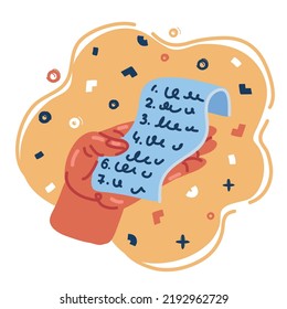Cartoon vector illustration of Hand holding list document.