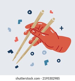 Cartoon vector illustration of hand holding chopsticks