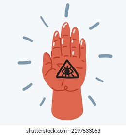 La ilustración vectorial de dibujos animados de la mano mantiene el ojo de la providencia.