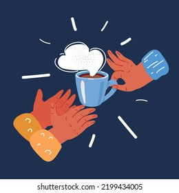 Cartoon vector illustration of Hand holding a coffee mug