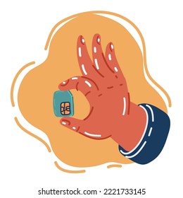 Cartoon vector illustration of Hand holding sim card