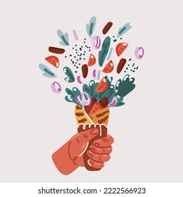 Cartoon vector illustration of hand holding delicious chicken shawarma