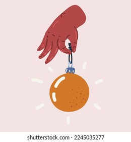 Cartoon vector illustration of hand holding Christmas ball