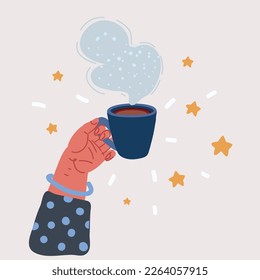 Cartoon vector illustration of Hand holding a cup of tea or coffe