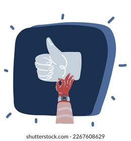 Cartoon vector illustration of hand holding gesture like over dark background