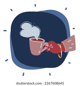 Dibujo vectorial de dibujos animados de la taza de té o té de mano sobre fondo oscuro