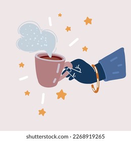 Cartoon vector illustration of hand holding coffee cup