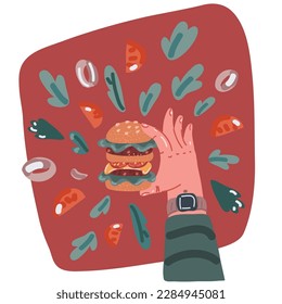 Cartoon vector illustration hand holding a burger