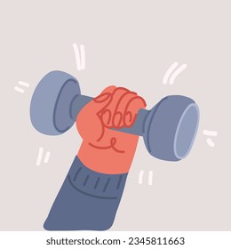 Cartoon vector illustration of hand holding of dumbbell gym