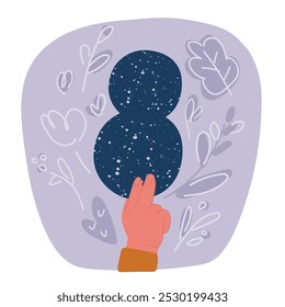 Ilustración vectorial de la mano de la historieta que sostiene el número 8. festivalcelebración del octavo día del mes