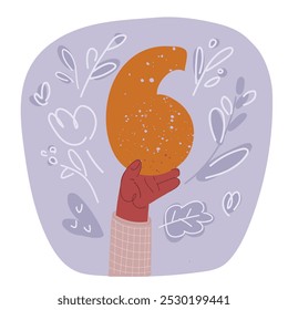 Cartoon vector illustration of hand holding number 6