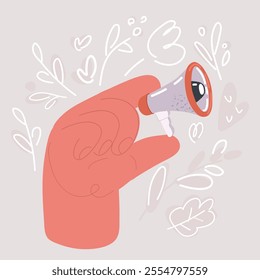 Cartoon vector illustration of Hand holding tiny megaphone