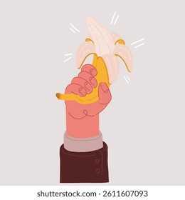 Cartoon vector illustration of hand holding Banana