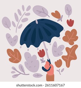 Cartoon vector illustration of Hand holding umbrella