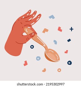 Cartoon vector illustration of hand holds spoon.