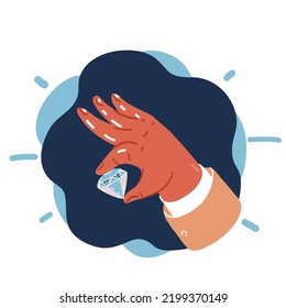 Ilustración vectorial de dibujos animados de la mano sostiene el diamante sobre el fondo oscuro