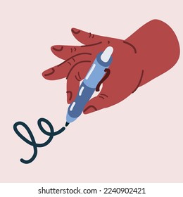 Cartoon vector illustration of hand holds pen.