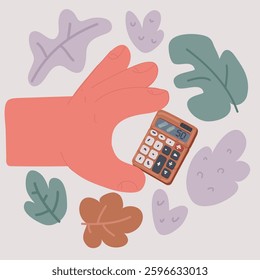 Cartoon vector illustration of Hand holds calculator