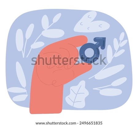 Cartoon vector illustration of Hand holds gender symbols. Male signs gender role and sexual orientation