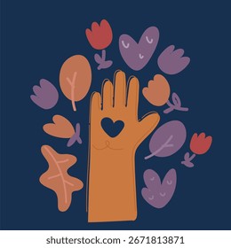 Ilustração de vetor de desenhos animados de mão fazendo o sinal Coração por dedos. Linda mão. Conceito de amor no dia dos namorados.