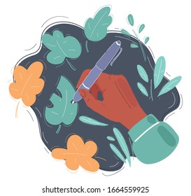 Dibujo vectorial de caricatura mano con pluma en oscuro.