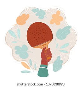 Cartoon vector illustration of hand of Player Ping Pong with table tennis racket