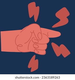 Cartoon vector illustration of Hand point to over dark background
