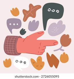 Ilustración vectorial de dibujos animados de apuntar con la mano