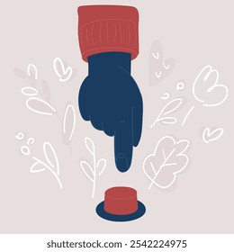 Ilustração de vetor de desenhos animados de mão pressiona o botão.