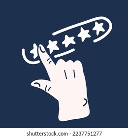 Cartoon vector illustration of Hand showing on five star excellent rating on background