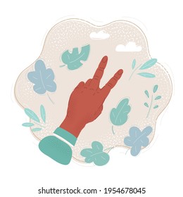 Cartoon vector illustration of hand shows the number two