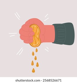 Cartoon vector illustration of hand squeezing half of lemon